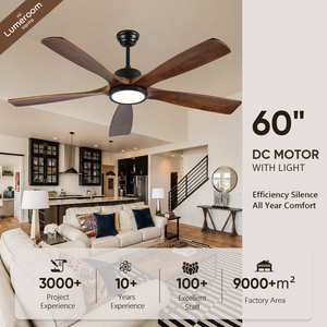 Ventilateur de plafond en bois massif de 60 pouces avec lumière, commande par application et télécommande, moteur DC silencieux, variateur d'intensité, ventilateur de plafond moderne - Product Image 1