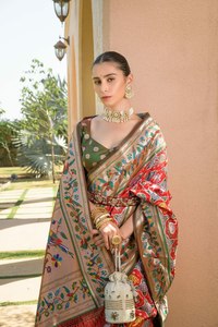 Thiết kế tinh khiết lụa patola Saree đám cưới bên gujarati phong cách văn hóa phong phú pallu làm việc vẫy biên giới dài Chiều dài mặc cưới - Product Image 2