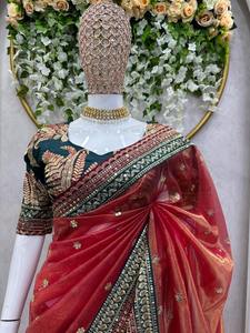 Nouvelles tenues tendance, sari séquence avec blouse mono lourde pour femmes, provenant d'un fournisseur indien à prix de gros - Product Image 4