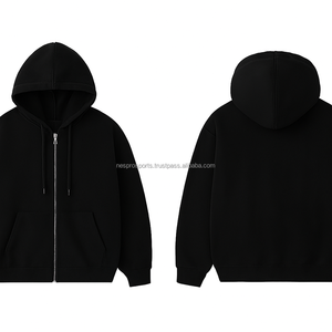 Sweat à capuche style urbain 300-450 GSM, veste polaire à fermeture éclair intégrale, motif uni, personnalisation OEM, coton épais, teint en pièce, brodé - Product Image 3