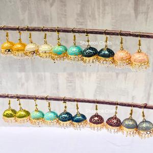 Enamel Painted Chandelier Earrings Jhumkas Enamel Drop Chandelier Earrings For Womens at Best Price - Product Image 3