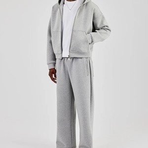 Survêtement personnalisé plaine hommes survêtement poids lourd coton vierge Baggy jambe large pantalons de survêtement fermeture éclair à capuche survêtement ensembles 2026 - Product Image 2