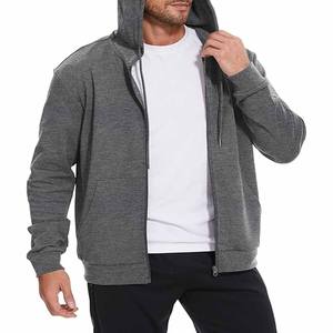 Nouvel arrivage : Sweat à capuche zippé en molleton de coton teint sur mesure, coupe ample, effet vieilli, court, pour homme, par Dress Sports - Product Image 3
