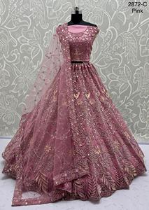 Magnifique Filet Traditionnel Lehenga Choli Riche Broderie Zircon Paillettes Grand Indien Pakistanais Célébrations De Mariage - Product Image 4