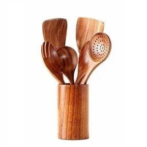 Juego de cubiertos de madera natural Mango de Acacia Cuchara para servir Tenedor y cuchillo Hecho a mano con gran calidad y acabado para cubiertos de café - Product Image 1