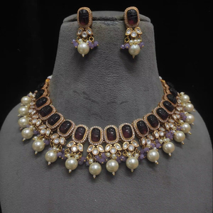 Ensemble de collier Polki de créateur plaqué or de mariée indienne avec boucles d'oreilles bijoux de mariée pour la célébration de mariage et de fête - Product Image 1