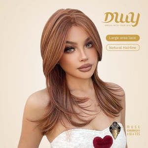 Vonny-DWY Light <b>Brown</b> Lace Front 136 Free Part Synthetic <b>Wig</b> Dark Orange Mid-Length <b>Wig</b> - Product Image 3