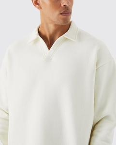 Customised <b>v</b>-<b>neck</b> polo <b>T</b>-<b>shirt</b> for <b>men</b> Heavyweight 100% cotton loose fit long sleeve custom DTF printed logo <b>men's</b> polo <b>shirt</b> - Product Image 4