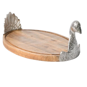 Base en bois avec poignées en métal Plateau décoratif en plaqué argent Dernière conception Ensemble de design attrayant Plateaux en forme de bol - Product Image 3