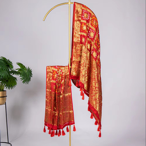 Dupatta de Seda FABZONE con Bordado Zari y Borlas, Informal, Sin Arrugas, para Fiestas de Invierno - Product Image 1