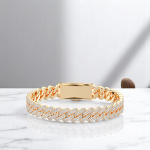 เพชรโมอิสประกายเพชร5.50 CT กลม8.00นิ้วกำไลข้อต่อคิวบาสีทองและ925เงินสเตอร์ลิง - Product Image 3