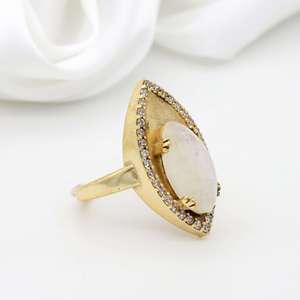 Boho <b>Moonstone</b> <b>Ring</b> Brass Jewelry for Women 18k Gold Plated Marquise Design Wholesale <b>Rings</b> - Product Image 3