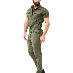 Monos informales para hombre, mono de manga corta con cremallera, ropa de trabajo básica, mono informal ajustado, pantalones de construcción para comodidad - Product Image 1