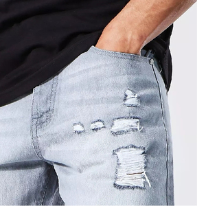 กางเกงยีนส์ขาสั้นลำลองสำหรับผู้ชายกางเกงขาสั้นผ้ายีนส์ที่ดีที่สุดสำหรับผู้ชายดีไซน์ทันสมัยสีพื้นไซส์พิเศษ - Product Image 4