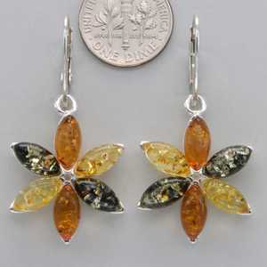 ต่างหูห้อยอัญมณีสีเหลืองอำพันหลากสีสีเงินสเตอร์ลิง925ทำด้วยมือดีไซน์ลายดอกไม้6กลีบสำหรับเป็นของขวัญ - Product Image 1