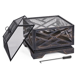 หลุมไฟโลหะพร้อมฐานเก็บไม้ตกแต่งกลางแจ้งดีไซน์ล่าสุด - Product Image 4