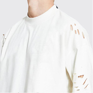 เสื้อยืดผู้ชายพิมพ์ลายโลโก้ตามสั่งขายส่ง แขนสั้น สวมใส่สบาย ผ้าฝ้าย 100% ทรงหลวม สไตล์ดิสเทรส - Product Image 3