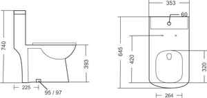 2013 ARMARIO DE UNA PIEZA LAVADO SIFÓNICO FLUSHING TECNOLOGÍA 4D DIST. 225MM / 300MM L645 W353 H740MM - Product Image 2
