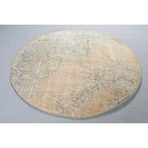 Tapis vintage 4,1x4,1 pieds, tapis turc rond, tapis persan beige - Product Image 3