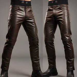 กางเกงหนังแฟชั่นผู้ชายเอวยางยืดดีไซน์แนวสตรีทสไตล์โมเดิร์นคุณภาพพรีเมี่ยมสวมใส่สบายทันสมัย - Product Image 5