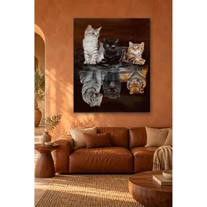 Fida Three Cats with Tiger and Panther Reflections in Water <b>Canvas</b> Print - Product Image 3