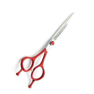 Tijeras de corte de pelo con mango de Color rojo, tijeras de peluquería de acero alemán Extra afiladas con reposapiés ajustable - Product Image 2