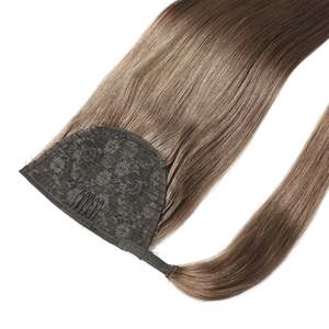 Brun Cendré # Queue de cheval à cordon 8A en cheveux humains, extension bouclée à clipser - Product Image 3