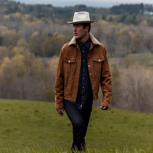 Veste classique de camionneur en daim tan avec col Sherpa pour hommes vestes en daim d'extérieur softshell personnalisées pour hommes avec doublure en cachemire - Product Image 6