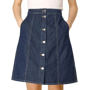 Jupe courte en jean taille haute pour femme, style décontracté d'été, avec fermeture éclair, fente haute, coupe trapèze, bleu délavé - Product Image 1