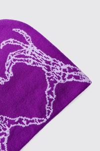 Ropa de calle personalizada Gorro de punto morado Bordado 3D Esqueleto Mano Corazón Jacquard Diseño Y2K Estilo 100% Acrílico Moda de invierno - Product Image 4