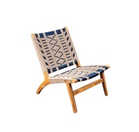 Fauteuil lounge d'appoint en bois de teck moderne de bonne qualité, tressé en corde, pour intérieur et extérieur, couleur bleu et blanc, personnalisable pour chambre et parc