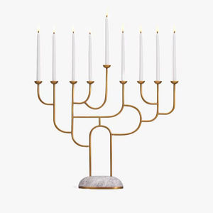 Modern Abstract Gold Menorah With Elegant <b>Marble</b> Base For Sophisticated Festive <b>Candle</b> Arrangement Display - Product Image 1