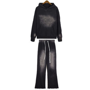 Ensemble sweat-shirt et pantalon de survêtement pour homme sur mesure, délavé à l'acide, 100% coton, strass, fermeture éclair intégrale, taille plus, design surdimensionné, 2025 - Product Image 6