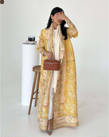 Nouvelle Robe Kaftan Abaya Thobe Thawb en Polyester à Manches Longues, Taille Unique, Motif Floral Peint, Longueur Cheville, Idéale pour la Plage - Collection 2026