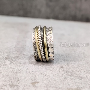 Bague de yoga en argent sterling 925 pour femmes Bague de pouce Fidget Bijoux faits à la main Mariage Anxiété Bague Spinner pour hommes - Product Image 5