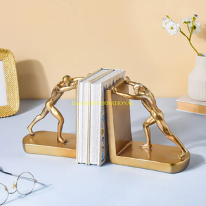 Golden Human <b>Figure</b> Bookend Set Abstract Sculptural Push Design Decorative Heavy Duty Book Holder Modern Office Shelf Organizer - Product Image 1