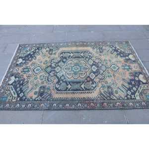 Alfombra Turca de 4.1x6.5 pies, Alfombra Vintage, Alfombra de Lana con Diseño a Cuadros Azules - Product Image 4