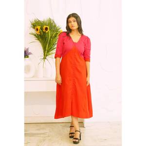 Robe midi rouge élégante pour femmes, robe d'église formelle solide à manches longues, robe évasée rouge grande taille personnalisée pour la carrière des femmes - Product Image 1