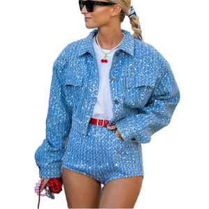 Wholesale Premium Customized Solid Eco-Friendly Summer <b>Vintage</b> Casual Fashion Outfits Jeans Denim Sleeveless Jacket <b>Mini</b> Shorts - Product Image 1