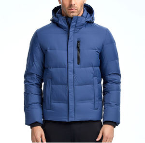 Blouson d'hiver matelassé pour homme avec capuche et fermeture éclair, en duvet respirant, coque satinée anti-rétrécissement, grandes tailles - Product Image 6