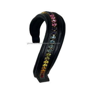 Banda de cuero para cejas de caballo acolchada con canal vacío en todas las formas, con incrustaciones de cristales multicolores, diamantes de imitación, banda para cejas - Product Image 1