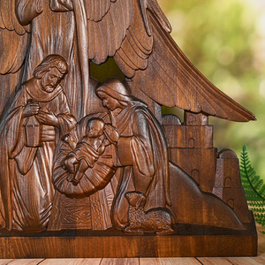 Statue en bois sculptée à la main <span class=keywords><strong>de</strong></span> la scène <span class=keywords><strong>de</strong></span> la Nativité, figurine 3D <span class=keywords><strong>de</strong></span> la Sainte Famille et d'un ange pour la décoration <span class=keywords><strong>de</strong></span> la maison chrétienne - Product Image 3