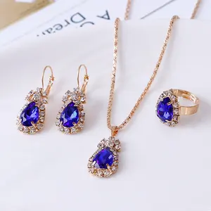 Dubái-conjunto de joyas de plata de primera ley diseño Princesa para mujer, sortija, plata esterlina, Circonia cúbica, zirconia, circonita, zirconita, zirconita, piedra azul