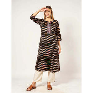 Vestido Kurta recto estampado de algodón puro para mujer Evolve - Product Image 1
