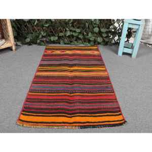 Alfombra Turca Vintage, Alfombra Pequeña de 1.9x3.6 pies, Alfombra de Lana con Diseño de Camuflaje Rojo y Azul - Product Image 4