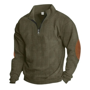 Automne hiver sweat à capuche pour hommes couleur Pure à manches longues col montant décontracté coupe confortable col en v fermeture à glissière haut - Product Image 2
