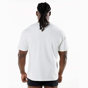 <b>Men</b> Plain <b>White</b> Oversized T-<b>Shirt</b> Heavyweight Cotton Loose Fit <b>Short</b> <b>Sleeve</b> Crew Neck Streetwear Relaxed Gym Basic Blank Tee - Product Image 2