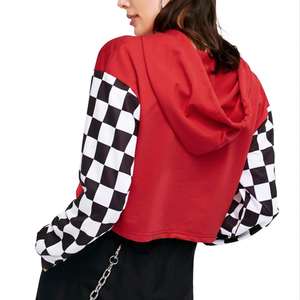 Personalizado de alta calidad de gran tamaño Casual sólido gris Otoño Invierno manga larga cordón señoras Crop Top sudaderas con capucha ropa de mujer - Product Image 4