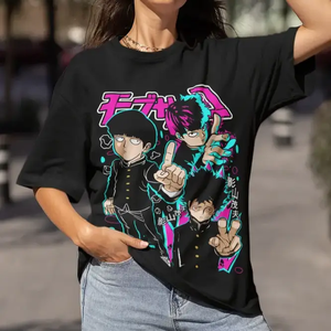 เสื้อยืดคอตตอนลายพิมพ์กราฟิกตัวละครจากอนิเมะ Mob Psycho 100  ผ้าเจอร์ซีย์ พิมพ์ลายแบบสกรีน  พร้อมป้ายกำกับแบบกำหนดเอง - Product Image 2