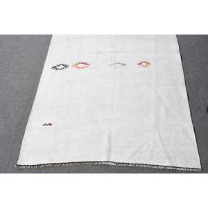 Alfombra Turca de 3.2x10.9 pies, Alfombra Vintage, Alfombra de Lana con Estampado Animal Blanco y Rojo - Product Image 4